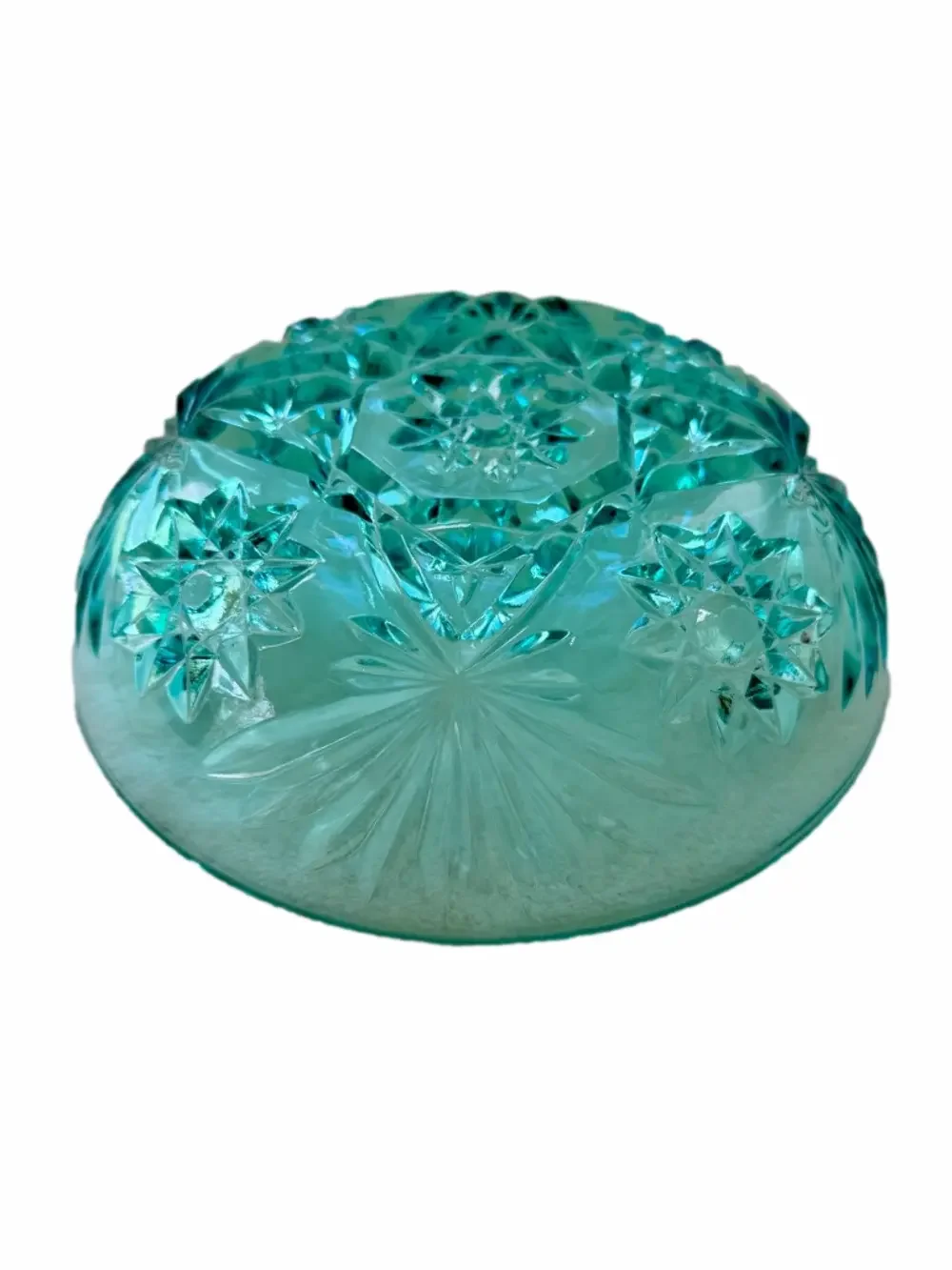 Anchor Hocking Vintage Early American Prescut Aquamarine Blue Glass Bowl Star